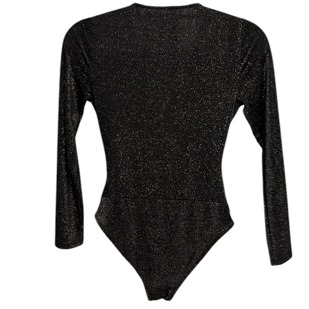 Ten Sixty Sherman size XS black metallic plunge longsleeve bodysuit - Picture 3 of 4